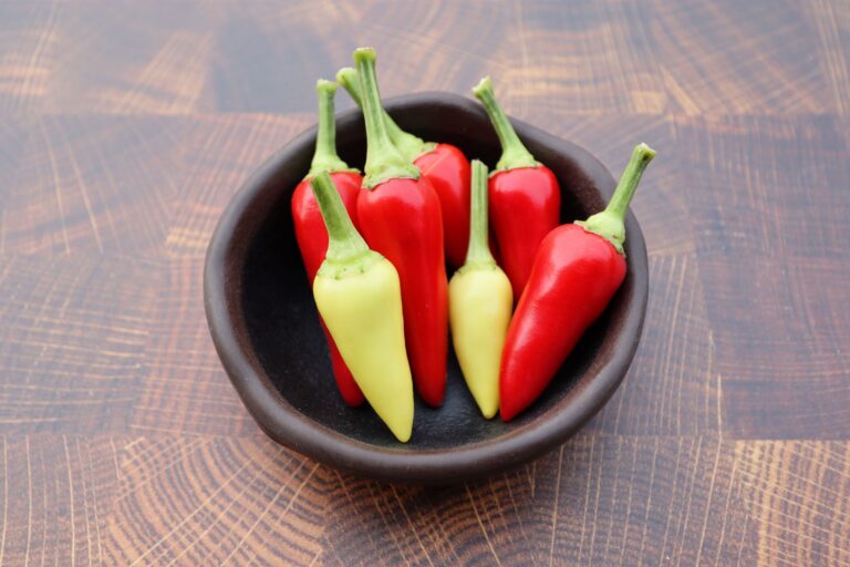 Hot Pepper Seeds, Konik Biberiye Colorful Konik Biberiye hot peppers in a bowl