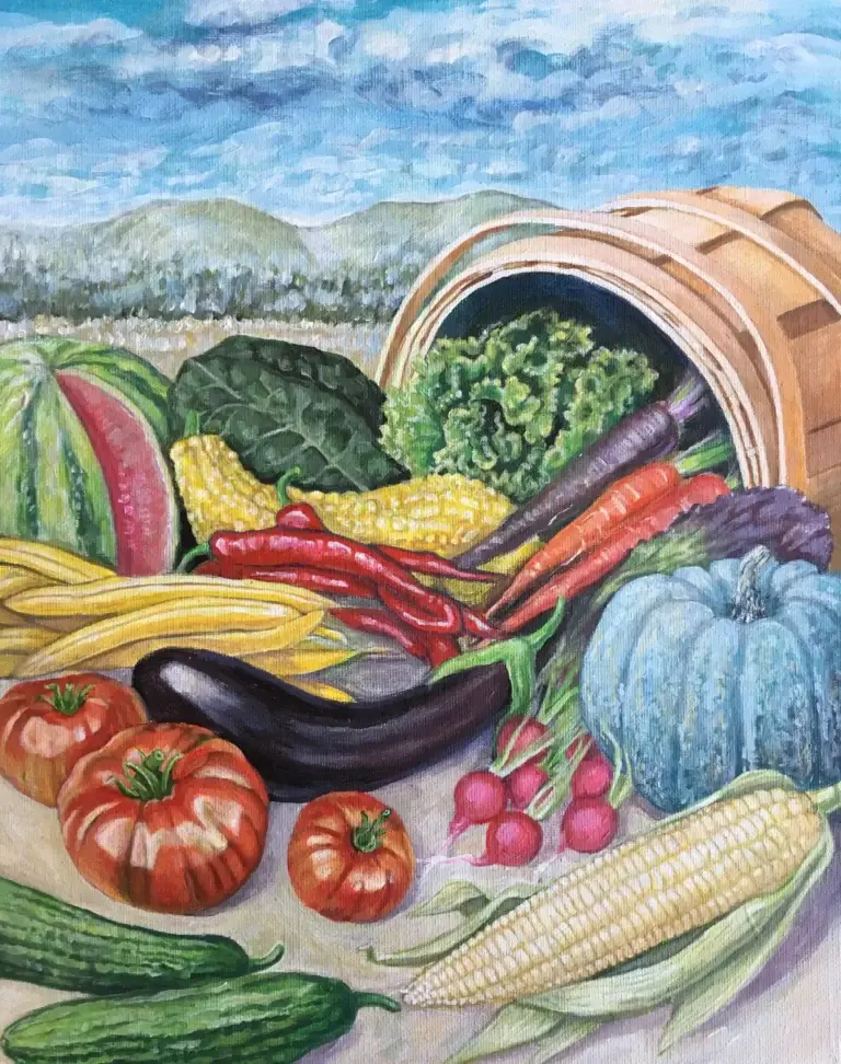 A generic illustration of various vegetables. Turkey Wide Leaf cress isn't in this illustration.